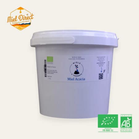 miel d'acacia bio produit dans les Pyrénées, en seau de 3kg