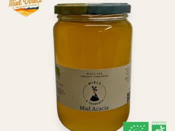 miel d'acacia bio produit dans les Pyrénées, en pot de 980g