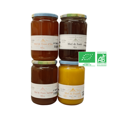 4 pots de miels BIO de 980g du coffret